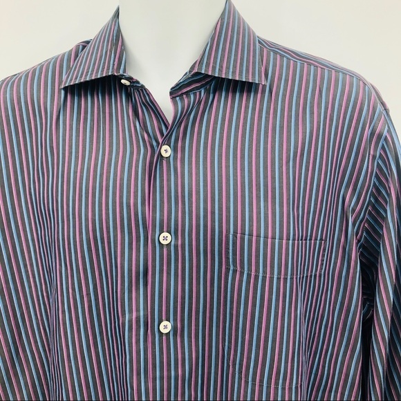 Peter‎ Millar black/purple Striped Button down L - Picture 2 of 9